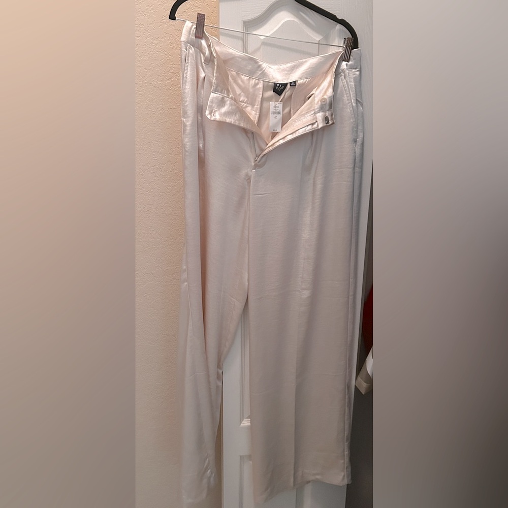 Gap Pants | High Rise Pleated Satin Wide Leg Trousers|Color: Chino| Size: 10Tall